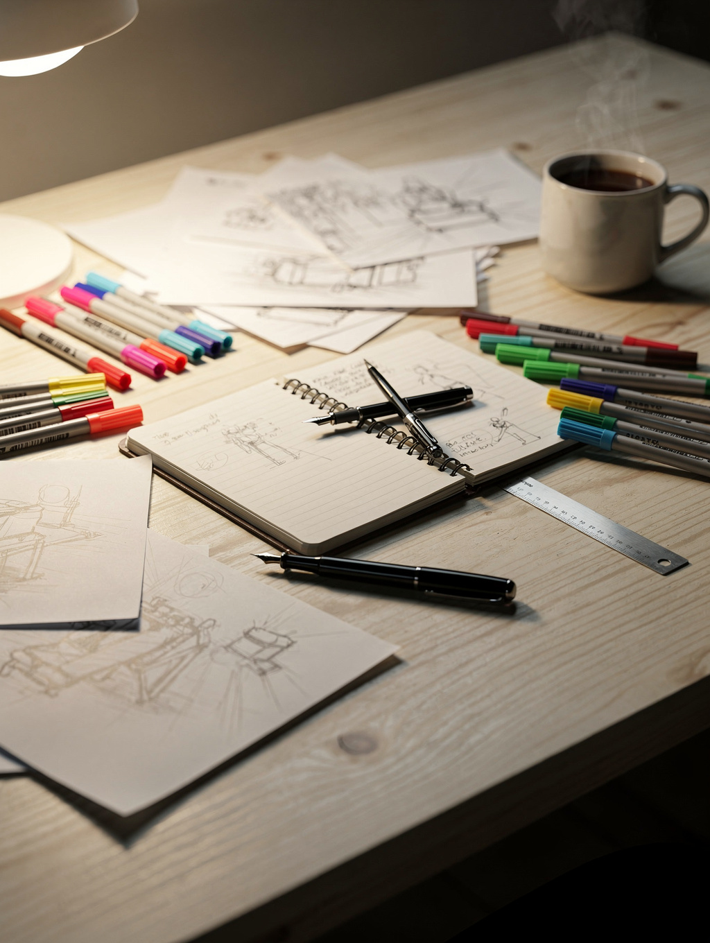 Artisan crafting custom cartoon rubber stamps on a wooden studio desk
